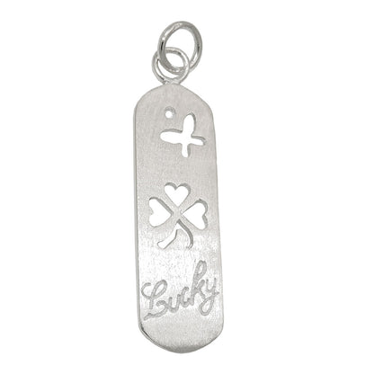 Pendant 36x10mm plate with cloverleaf butterfly Lucky matt brushed 925