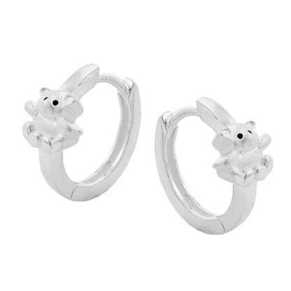 Hoop earrings 13x6mm with hinged toy bear, matt-glossy, silver 925