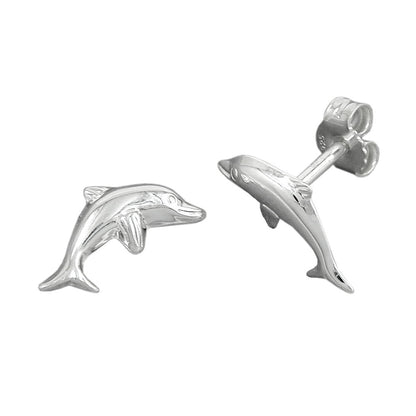 Stud earring 12x6mm jumping dolphin silver 925