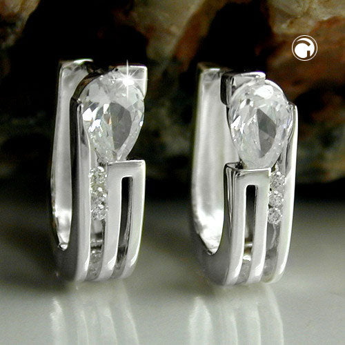 Creole 15x4.6mm folding hinge zirconia white silver 925