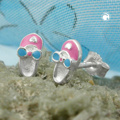 Stud earring 8x4mm children's earring shoe pink-light blue lacquered silver 925