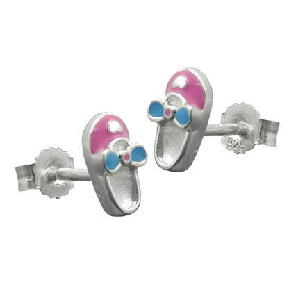 Stud earring 8x4mm children's earring shoe pink-light blue lacquered silver 925