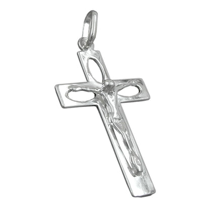 Pendant 29x17mm cross with Jesus openwork shiny silver 925