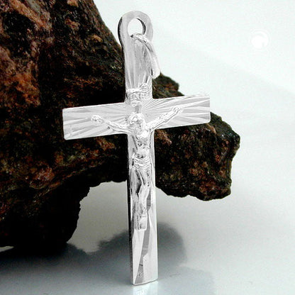 Anhänger 34x21mm Kreuz mit Jesus glänzend Silber 925