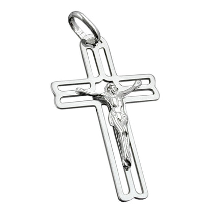 Pendant 37x23mm cross with Jesus shiny silver 925