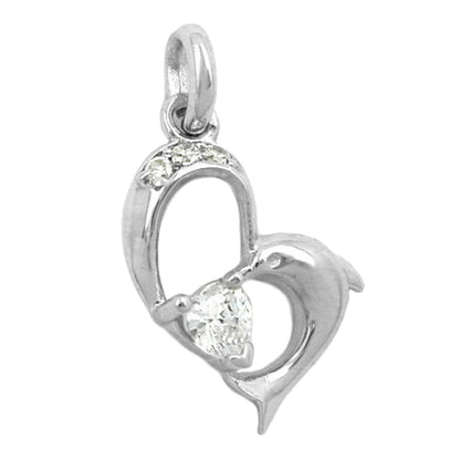 Pendant 16x14mm heart with dolphin and zirconias shiny silver 925