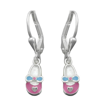 Ear stud earrings 24x5mm children's shoe pink-light blue lacquered silver 925