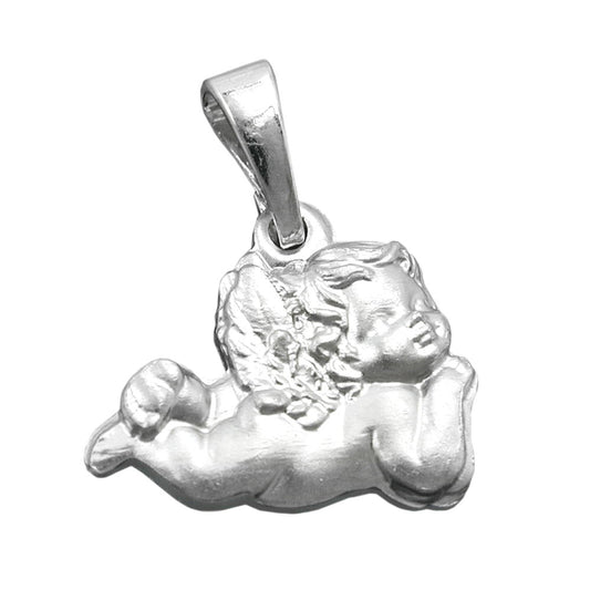 Pendant 9x13mm lying angel matt rhodium-plated silver 925