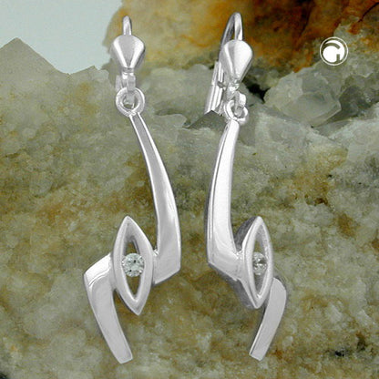 Ear leverback earrings 36x8mm zigzag with zirconia shiny silver 925