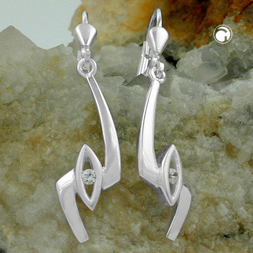 Ear leverback earrings 36x8mm zigzag with zirconia shiny silver 925