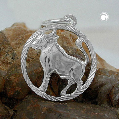 Pendant 15mm Zodiac Sign Taurus Silver 925