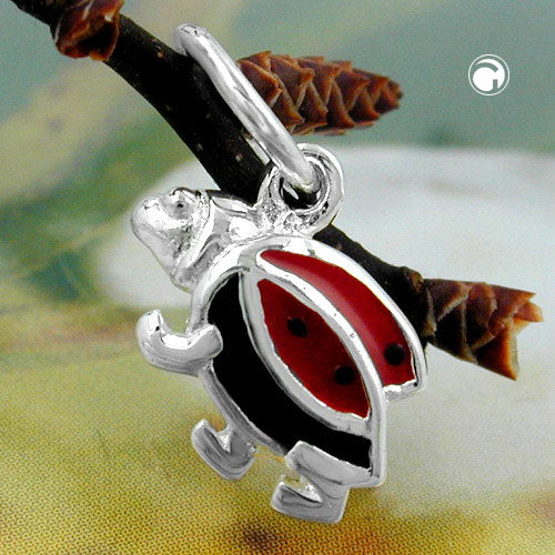 Pendant 8mm ladybug red-black lacquered silver 925