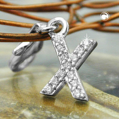 Pendant 11x6mm Charm Letter X with Zirconias shiny rhodium-plated silver 925