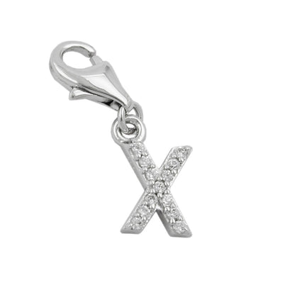 Pendant 11x6mm Charm Letter X with Zirconias shiny rhodium-plated silver 925