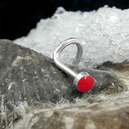 Nose stud 2.5mm spiral with enamel dot red silver 925