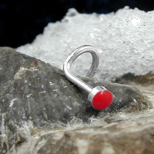 Nose stud 2.5mm spiral with enamel dot red silver 925