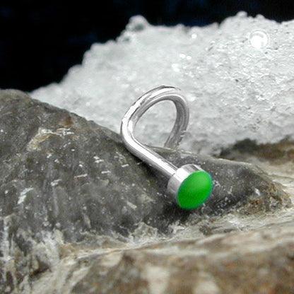 Nose stud 2.5mm spiral with enamel dot green silver 925