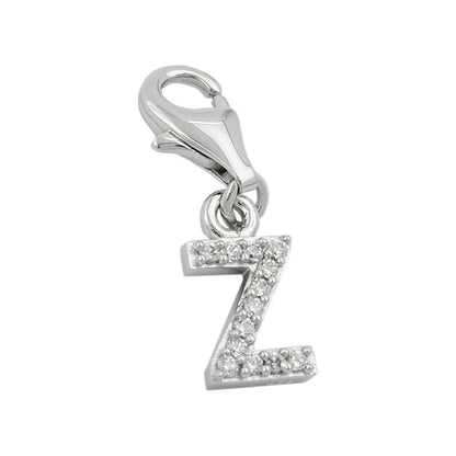 Pendant 12x6mm Charm Letter Z with Zirconias shiny rhodium-plated silver 925