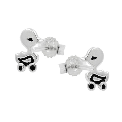 Stud earring 8x7mm children's earring toy duck partially black lacquered silver 925