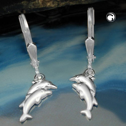 Ear leverback earrings earrings 25x11mm dolphin pair matt-shiny silver 925
