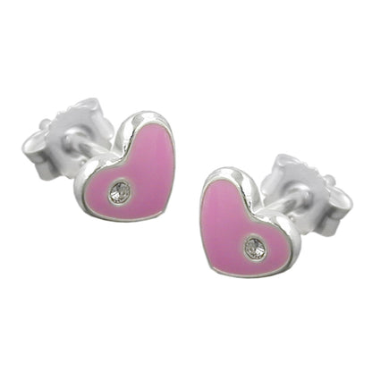 Stud earring 6x7mm children's earring heart pink lacquered silver 925