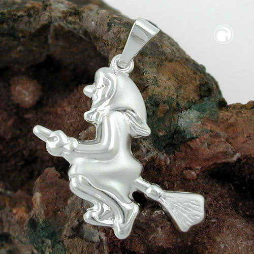 Pendant 22x22mm witch matt-glossy silver 925