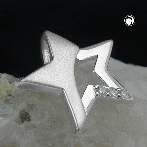 Pendant 15x16mm star with zirconias matt-glossy silver 925