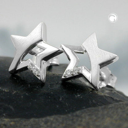 Stud earring 10x10mm star with zirconia silver 925