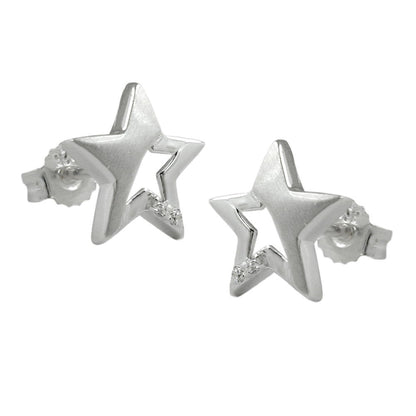 Stud earring 10x10mm star with zirconia silver 925