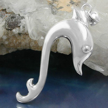 Pendant 40x17mm large dolphin shiny silver 925