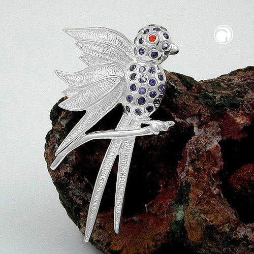 Pendant 44x26mm bird with purple stones 925