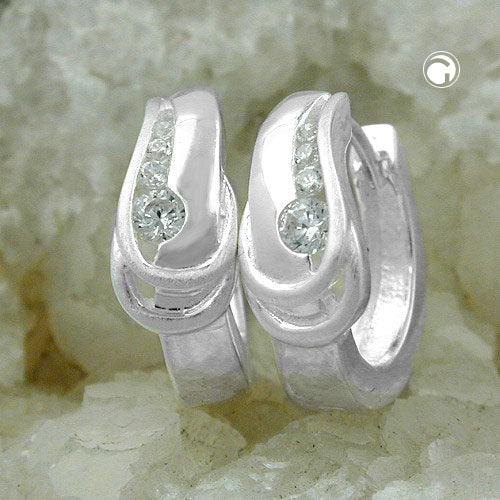 Creole 14x6mm folding hinge with zirconias matt-shiny silver 925