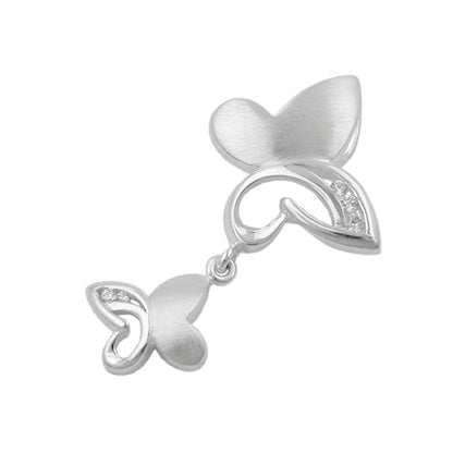Pendant 30x17mm 2 butterflies matt-shiny zirconias silver 925