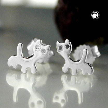 Stud earring 6x6.5mm cat shiny silver 925