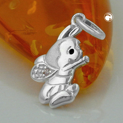 Pendant 17x9mm bee with zirconia pink silver 925