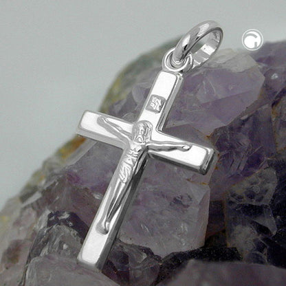 Pendant 17x11mm cross with Jesus shiny silver 925