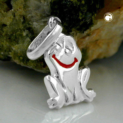 Pendant 12x7.5mm smiling frog red lacquered shiny silver 925