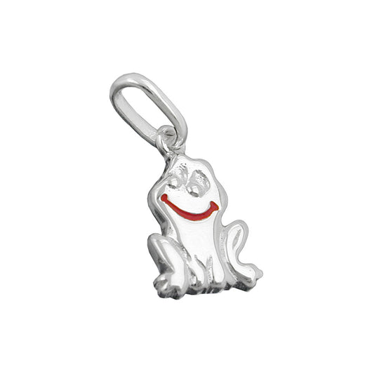 Pendant 12x7.5mm smiling frog red lacquered shiny silver 925
