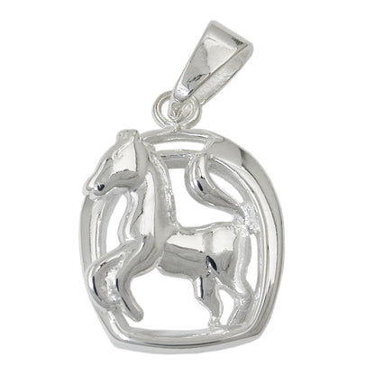 Pendant 16x12mm horse in horseshoe shiny silver 925
