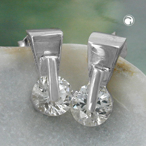 Stud earring 13x6mm triangle with zirconia silver 925