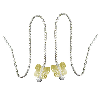 Pull-through earring 115x8mm butterfly glass stone light yellow silver 925