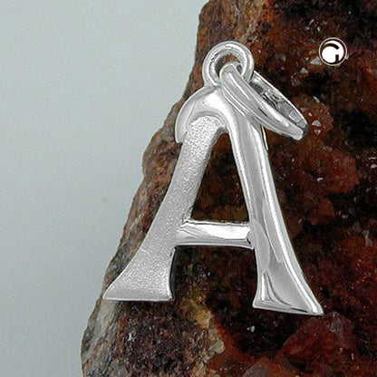 Pendant 15x13mm letter A partially matte shiny silver 925
