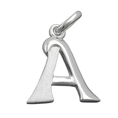 Pendant 15x13mm letter A partially matte shiny silver 925