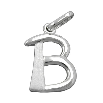 Pendant 15x10mm letter B partially matte shiny silver 925