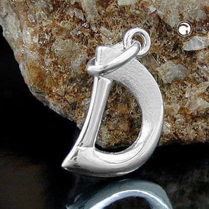 Pendant 15x9mm letter D partially matte shiny silver 925