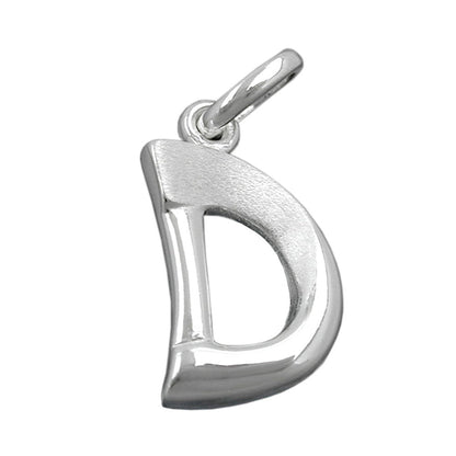 Pendant 15x9mm letter D partially matte shiny silver 925
