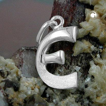 Pendant 15x8mm letter E partially matte shiny silver 925
