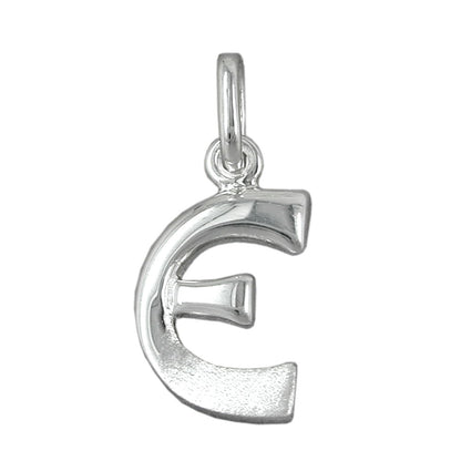 Pendant 15x8mm letter E partially matte shiny silver 925
