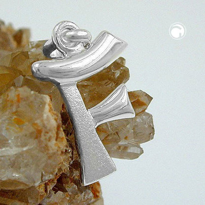 Pendant 15x11mm letter F partially matte shiny silver 925
