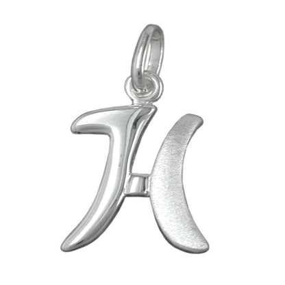 Pendant 15x11mm letter H partially matte shiny silver 925